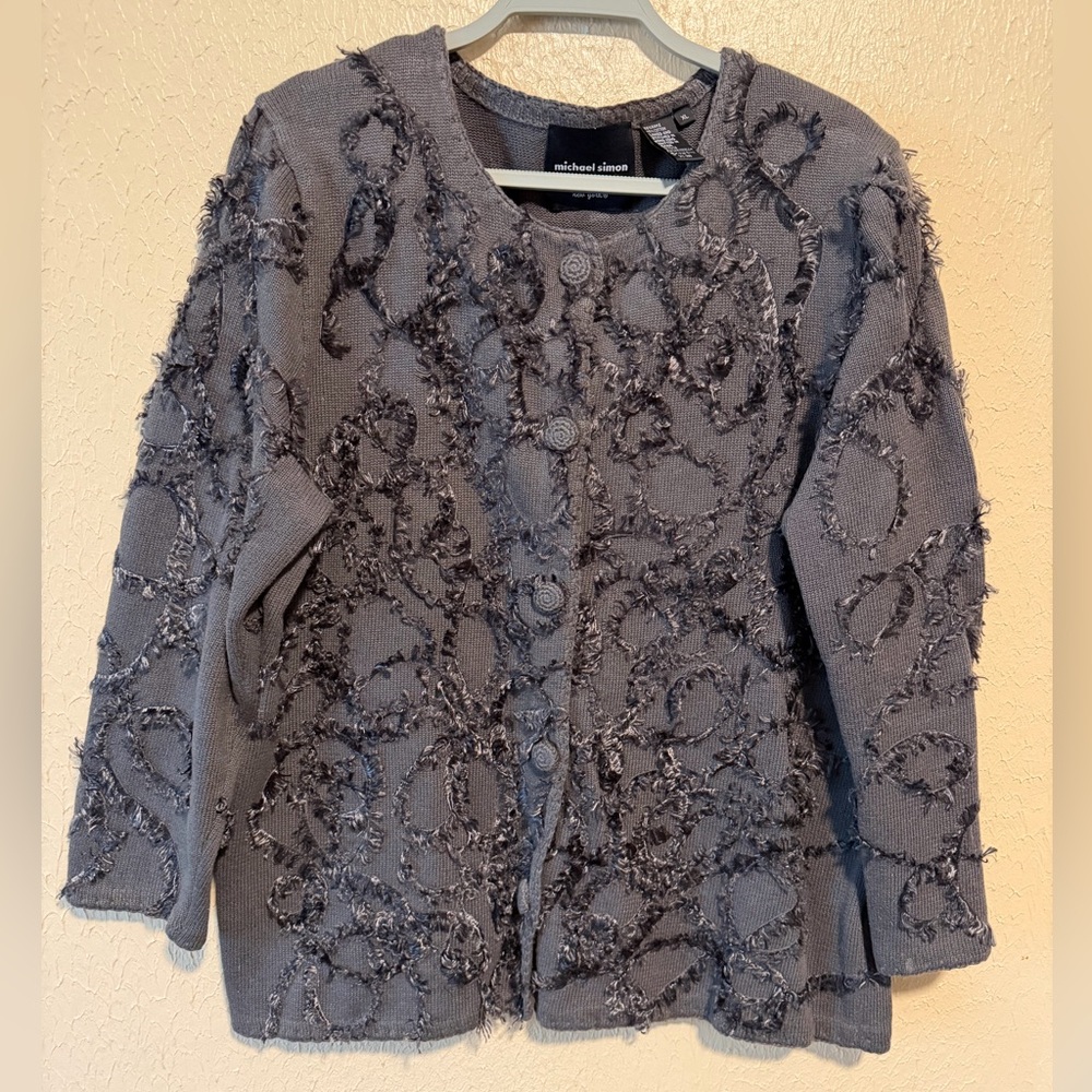 Michael Simon Textured Cardigan Sweater Size XL Vintage Button Up Cotton